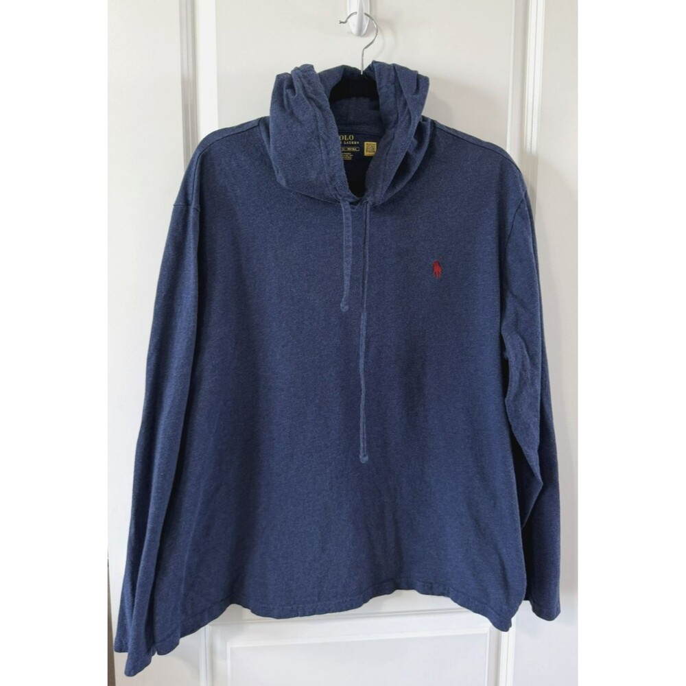 POLO RALPH LAUREN Shirt Mens XL Jersey Hoodie T-Shirt Long Sleeve Cotton Navy